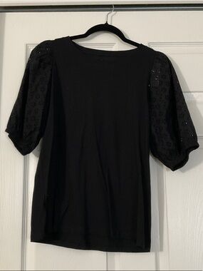 LOFT Black Puff Eyelet Sleeve Short Sleeve Tee